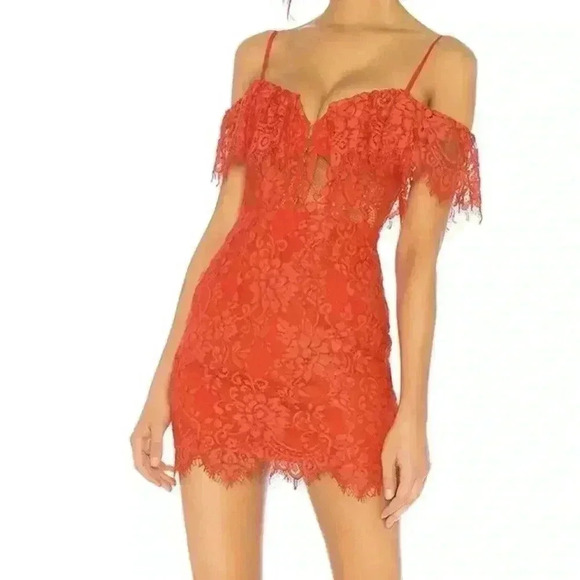 Revolve NBD NAVEN Mini Dress M Allie Red Lace Semi Sheer Cocktail Sexy Bustier - Picture 1 of 10